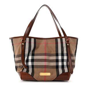 AUTHENTIC BURBERRY Plaid Canvas & Brown Leather Tote Bag